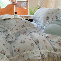 YICKYUE - Korean Style Lace Ruffles Floral Cotton Velvet Patchwork Duvet Cover Set Bed Sheet Or Bed Skirt Pillowcase Princess Bedding Set