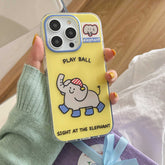 YICKYUE - Cute Cartoon Elephant Yellow Shell For Iphone 15 14Pro 15Pro 13 12 Pro Max 14 13ProMax Summer 3D Red Ball Funny Phone Case