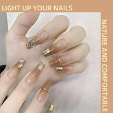 YICKYUE - Handmade Wearable Press on Nails 10/pack Size Different Gilt Lines French Simple Coffee Brown Gradient Long Fake Nail Free Toolk