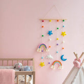 Rainbow Macrame Wall Haing With Pom Pom Photo Display Cute Wall Haing Boho Home Decor Picture Frames for Nursery Baby Kid Room