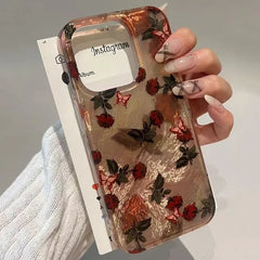 YICKYUE Brown Bottom Leaf Pattern Phone Case For iPhone 16e Cases iPhone 16 Pro Max 15 14 13 12 11 XS X XR 7 8 Plus Shockproof TPU Cover