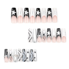 YICKYUE - Punk Cool Fake Nails Y2k Sliver Star Crystal Crocodile Pattern Press on Nails Long Coffin Heavy Metal French False Nails