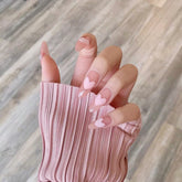 24pcs Pink Color False Nails with Peach Heart Pattern Wearable Finished Nail Tablet Beautiful False Nail Removable Manicure