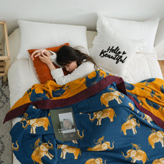 Yickyue Plaid Leisure Blanket Throw Cotton Gauze Bedspread Nap Air Conditioning Blanket Soft Boho Decor Sofa Towel Summer Quilt