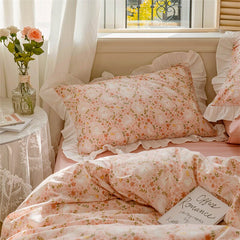 Yickyue Korean Princess Style Lotus Leaf Lace Pillowcase 100% Cotton Plant Floral Cushion Cover Bed Head Pillow Cover Home Deco