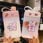 450ml Cute Bear Flat Water Bottle Plastic Sports Bicycle Drinking Juice Reusable Portable Gym Bottles BPA Free Creative Cup Gift