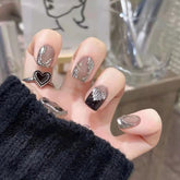 24Pcs/Box Square Head False Nails Heart Mirror Short Square Fake Nails Full Cover Press On Nail Tips Manicure Tool