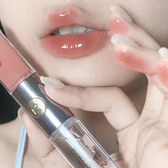 YICKYUE - Double Head Mirror Lipstick Moisturizing Transparent Gloss Cherry Red Double Touch Lipstick Retro Red Long-lasting Lip Gloss