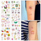 YICKYUE - 6pcs New Rainbow Easter Rabbit Pattern Stickers for Women Girls Sweet Cartoon Tattoo Semi Permanent Waterproof Tattoo Stickers