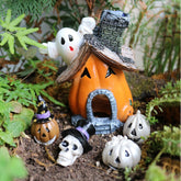 Miniature Halloween Pumpkin House Set Resin Ghost Skeleton Mini Figure Fairy Garden Aquarium Decoration Fish Tank Decor Ornament