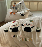 Yickyue - Fashion cute cartoon rice ball bedding set,twin full queen king embroidery cotton home textile bed sheet pillow case quilt cover