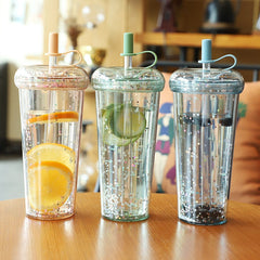 Kawaii Bubble Tea Water Bottle Plastic Cup With Straw Insulated Drinkware Tea Juice Girl Sparkling Bottles For School BPA Free