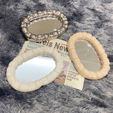 YICKYUE - Korean Style Light Luxury Ceramic Makeup Mirror Home Bedroom Decoration Desktop Decorative Mirror Cream Color Oval Makeup Mirror