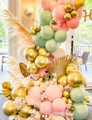 YICKYUE - Sage Green Pink Balloon Garland Arch Kit Sand White Metallic Gold Baby Shower Jungle Safari Birthday Woodland Party Decoration