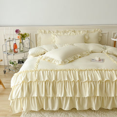 Yickyue Bed Linen Elegant Bedding Sets Luxury Princess Cotton Ruffle Duvet Cover Set Bed Skirt and Pillowcases Comforter Bedding Sets