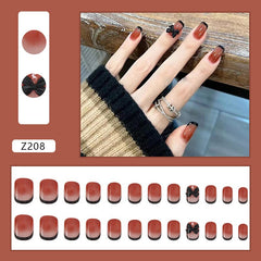 24pcs/box Detachable Fake Nails Set French Butterfly Full Nail Art Tips Short Square Nail Artificial False Nails Tips