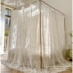 YICKYUE - Palace Mosquito Net with Frame Romantic Lace Shading Bed Curtain Canopy Nets Three-door Bedcover Home Decoration