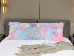Super Soft Long Plush Bed Pillows Cover Rainbow Colorful Winter Warm Fleece Pillowcase Side Zipper Fluffy Sleeping Pillow Case