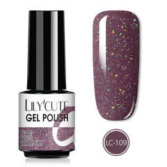 LILYCUTE 7ml Glitter Gel Nail Polish Semi Permanent Rose Gold Luminous Nail Art Varnish Base Top Coat Soak Off Nails UV Led Gel