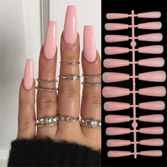 24Pcs Silver Pink Gradient Ballet False Nails With Butterfly Heart Design Long Coffin Fake Nails Press On Nail Wear Manicure Tip