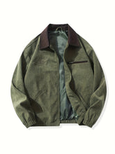 HEARUJOY - Men's Light Blue Corduroy Jacket - Stylish & Casual, Windproof with Zip-Up Closure, Logo & Side Pockets, Polyester, Perfect for Outdoor Activities