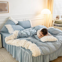 Yickyue Princess Style Bedding Set Kawaii Bed Set Queen Size Duvet Cover Bed Sheet with Pillowcase Bedding Sets Full Size Comforter Sets
