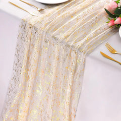 YICKYUE 10 Pcs Sheer Table Runner Tulle Cheesecloth Sequin Glitter Metallic Gold Party Table Decorations for Wedding Birthday Baby Showe