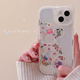 Creative Bear Rabbit Animal Phone Case For iPhone 11 12 13 Pro Max X XS Max XR Flowers Clear Shockproof Lens Protection Cover