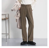 Hearujoy Light luxury Solid Suit Pants Men Loose straight Trousers Fashion Business Society Korean Casual Pants Adjustable Waist Belt