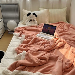 Yickyue Warm Autumn Blanket for Beds Double Lamb Fleece Plush Coral Velvet Bed Sheets Thin style Comfortable Sleeping Blanket For Home