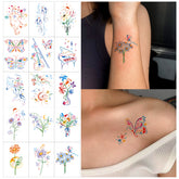 YICKYUE - 12pcs Colorful Flower Butterfly Watercolor Cartoon Temporary Tattoos for Women Body Art Arm Fake Flora Tattoo Sticker Girls