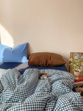 Retro Blue Cotton Quilt Cover Set Waed Plaid Bedding Four-Piece Set Pure Cotton eet Duvet Cover Bedding Accories
