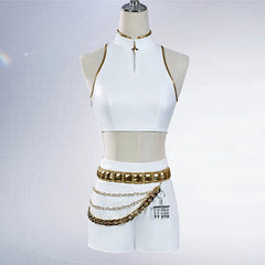 YICKYUE Rumi Mira Zoey White Singing Suit Women Halloween Carnival Party Role Playing Outfit Cosplay Costume Wig