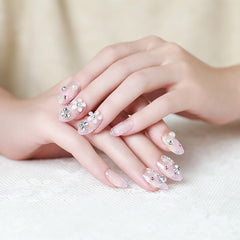 24Pcs/set Rhinestone False Nail Tips Bride Press On Fake Nail Glitter Manicure Flash Chip Back Glue pre design acrylic nail tips