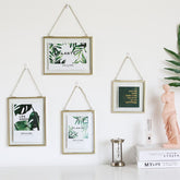 Cutelife Nordic Rectangle Golden Brass Glass Wall Frame Photo Frame With Chain Living Room Vintage Picture Frame Home Decoration