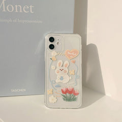 Soft silicone rabbit cute flower cartoon phone case for iphone 11 12 mini pro max 7 8 plus x xr xs max clear cover capa shell