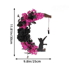 YICKYUE - Bent Moon Cat Wreath Door Hanging Creative Halloween Simulation Plant Vine Circle Home Atmosphere Decoration Wall Hanging