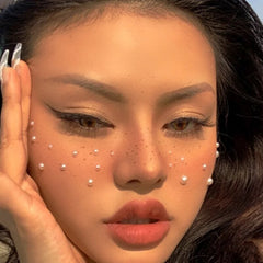 Yickyue White Pearl 3D Eyes Face Temporary Tattoo DIY Body Art Accessories Festival Decorations Self Adhesive Gems Dots Nail Rhinestones