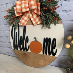Halloween Pumpkin Bow Door Ornaments Door Hanging Sign Wreath Wooden Pumpkin Patch Christmas Gift Outdoor Hanging Home Decor