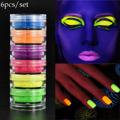 6pcs/set Neon Matte Eyeshadow Powder Green Yellow Purple Fluorescent Waterproof Glitter Eye Shadow Luminous Pigment Makeup Dust