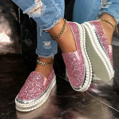 YICKYUE  -  Women's Bling Rhinestone Decor Flats Comfort Thick Sole Slip on Casual Shoes Woman Fashion Glitter Platform Loafers Shoes