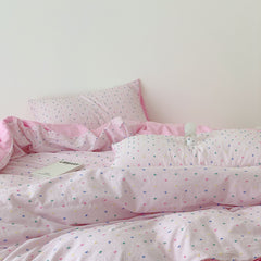 YICKYUE  -  INS Korean Cream Pastel Dot Cotton Bedding Set – 4 Pieces