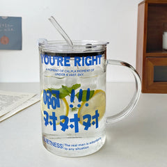 YICKYUE  -  1000ml Glass Cups With Lid  And Straw Drinkware Cute Coffee Mugs Big Glasses For Drinks Water Tea  Korean Milk Juice Beer Cup