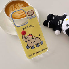 YICKYUE  -  Cute Cartoon Elephant Yellow Shell For Iphone 15 14Pro 15Pro 13 12 Pro Max 14 13ProMax Summer 3D Red Ball Funny Phone Case