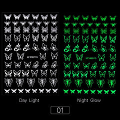 1 Sheet Christmas Luminous 3D Nail Sticker Snowflake Angel Nail Art Stickers DIY Halloween Pumpkin Elk Nail Art Decoration