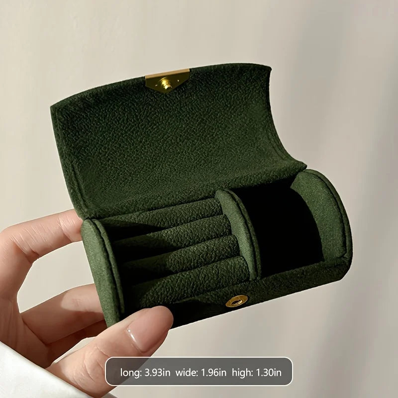 Portable Velvet Jewelry Box with Compartments Compact Travel Jewelry Organizer for Rings Earrings Bracelets Storage Case Gift
