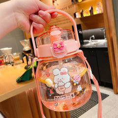 Yickyue Double Drinking Cup Large-capacity Summer Water Bottle Portable High-value Big Belly Cup Strap Cute Children's Water Bottle