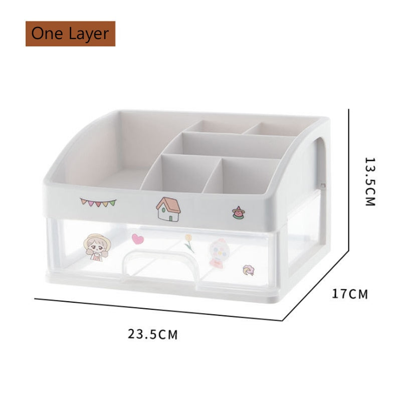 1/2/3 Layer Organizer For Cosmetics Jewelry Organizer Box Plastic Storage Container With Stickers Organizador Maquillaje