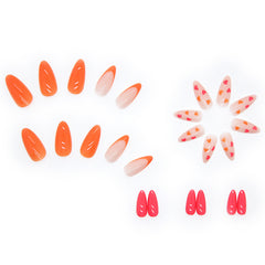 YICKYUE  -  24pcs Press-on False Nails Featuring Almond-shaped French Manicure Design Perfect for Valentine's Day Ideal As A Gift for Girls
