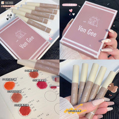 Cute Kitten Lipstick Lip Glaze Matte Velvet Waterproof Not Easy to Dip Cup Set Gift Box